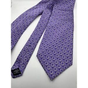 Jones New York Mens Purple Geometric Circle Pattern 100% Silk Necktie Classic